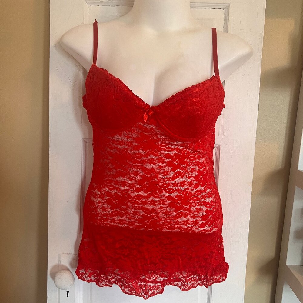 Red Stretch Lace Chemise with Padded Cups - Plus Size 3XL